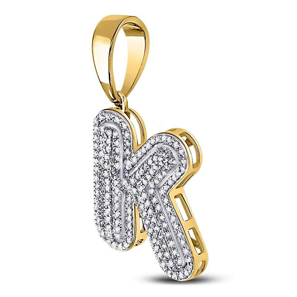 0.60ctw Diamond Letter K Bubble Initial Charm Pendant 10k Yellow Gold