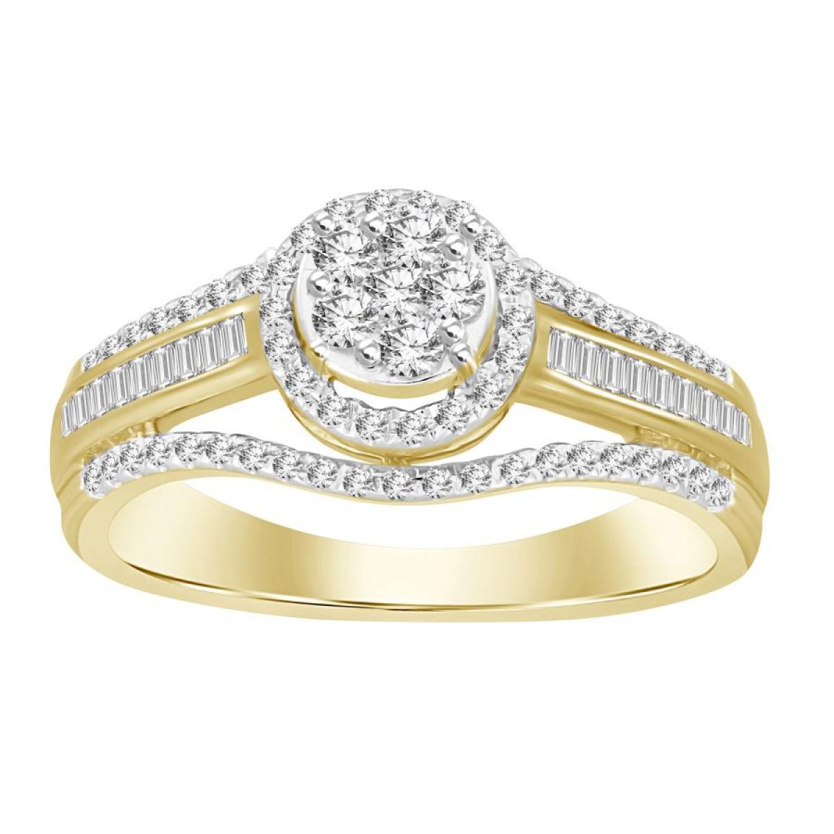 0.50ctw Baguette Diamond Cluster Oval Engagement Ring 10k Yellow Gold Womens