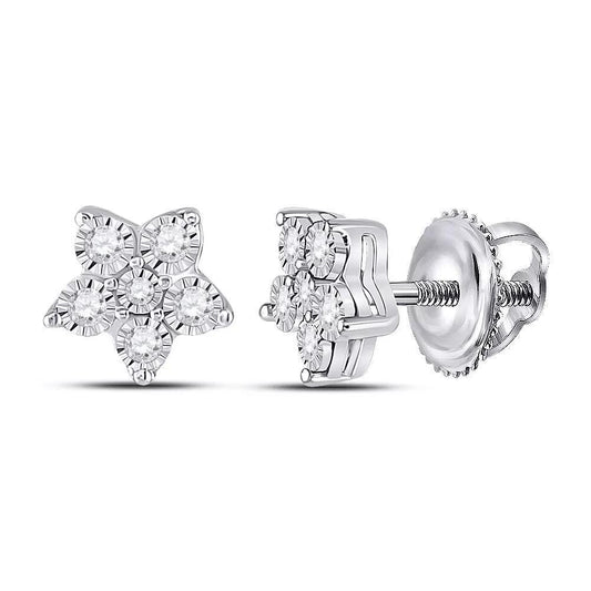 Diamond Stud Star Earrings 10kt White Gold Screw Backs