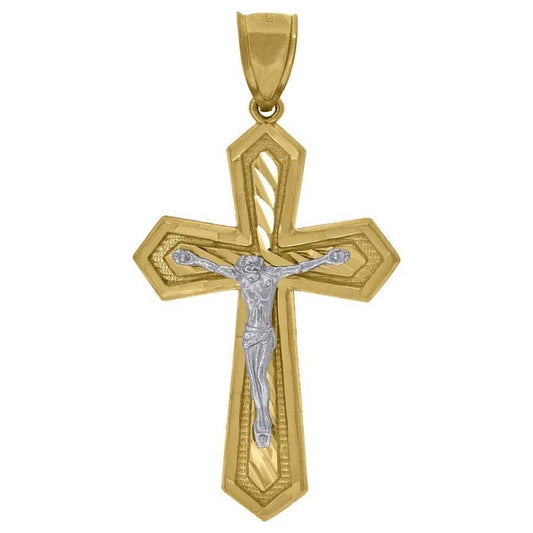 10k Two tone Gold Cross Diamond Cut Crucifix Pendant Charm