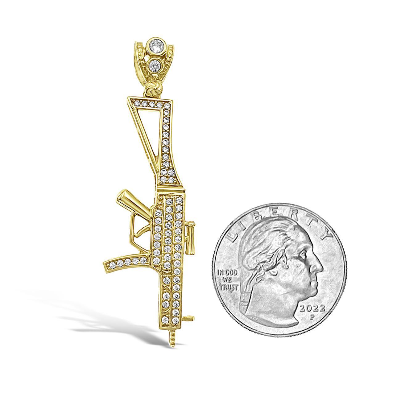 10k Gold Gun Pendant Charm 2.2"