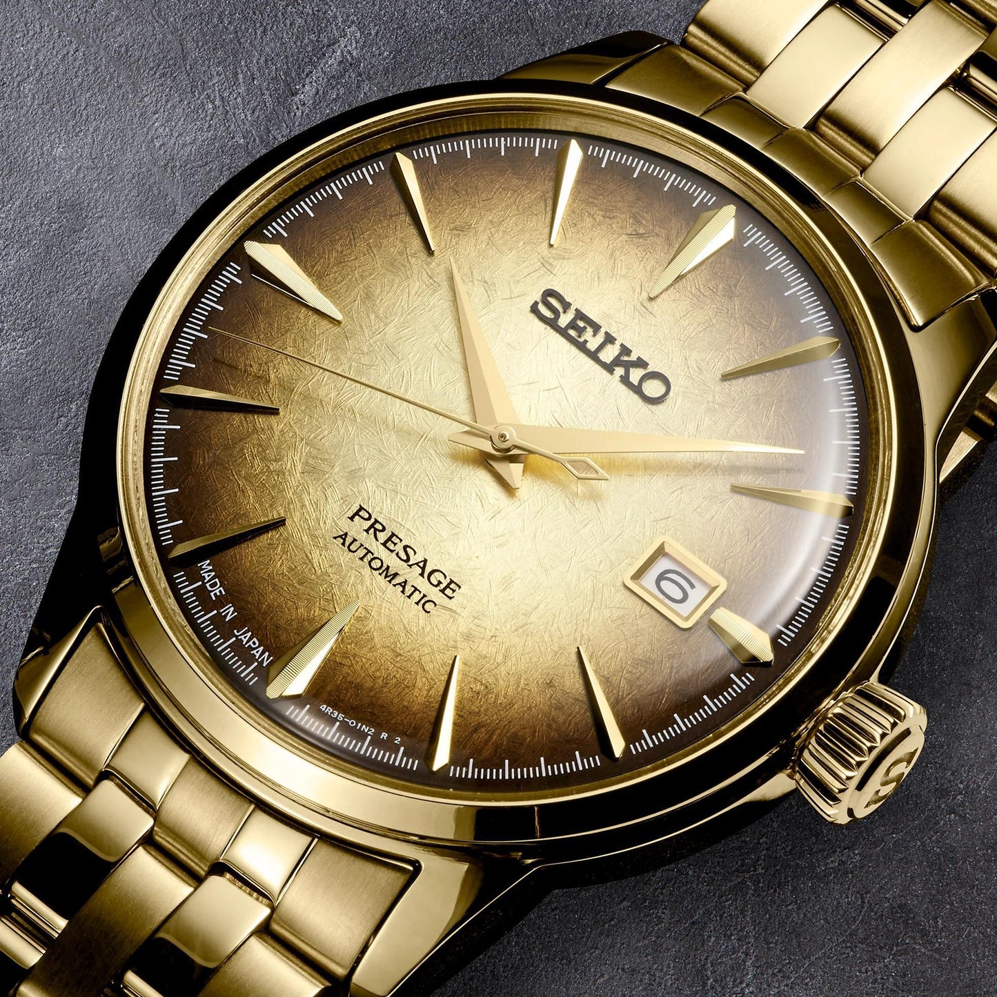 Seiko Presage Cocktail Gold Tone Automatic Mens Watch SRPK48