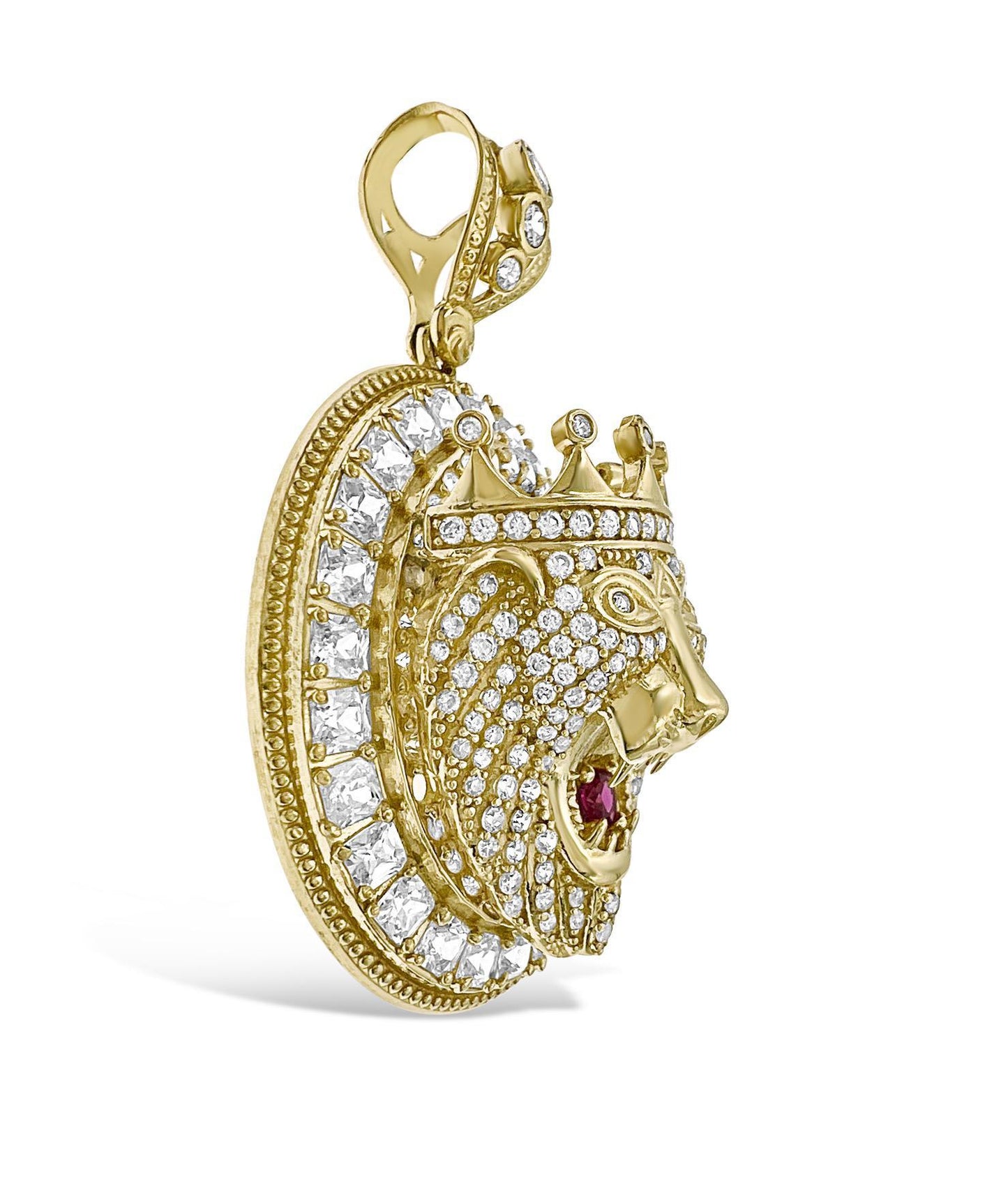 Lion Head Crown Pendant 10k Gold Charm 2.5"