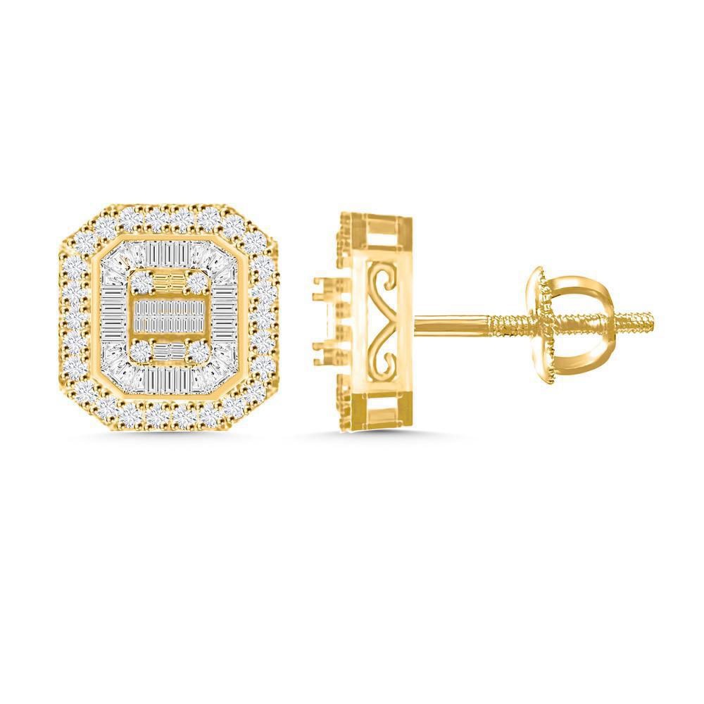 0.50ctw Baguette Diamond Octagon Stud Earrings 10k Gold Screw Back