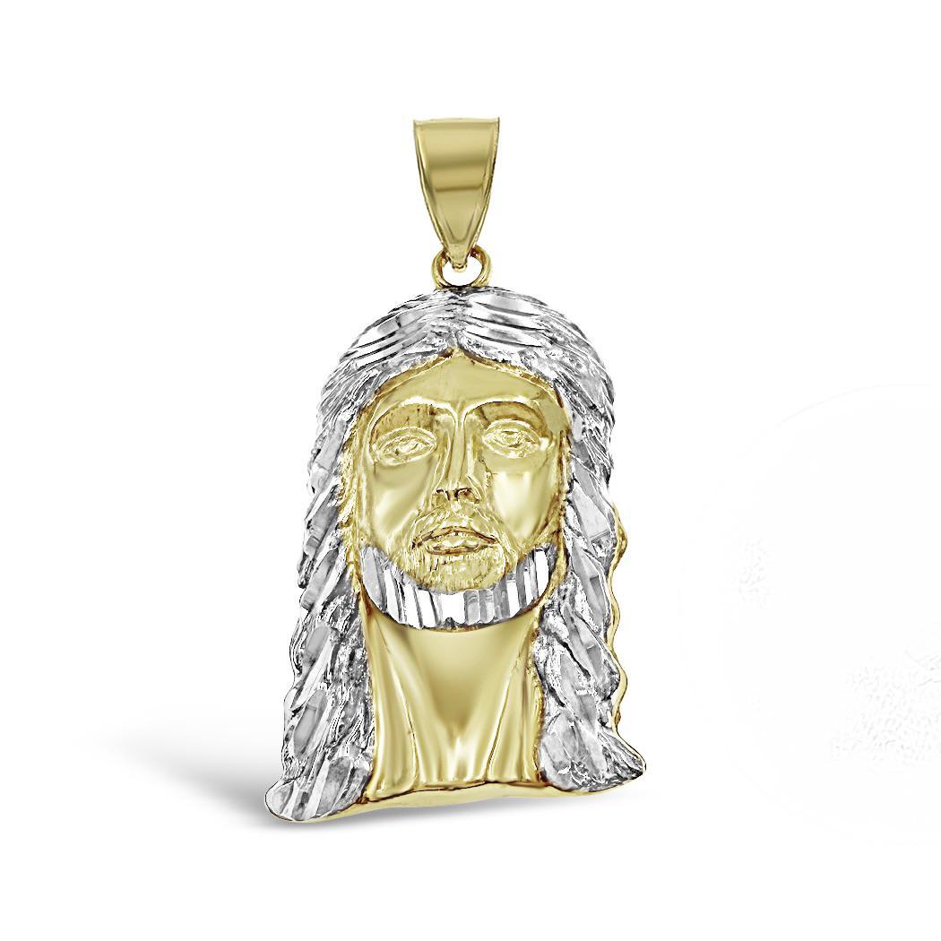 Jesus Head Pendant Mens Charm 10k Two tone Gold 1.6 inch