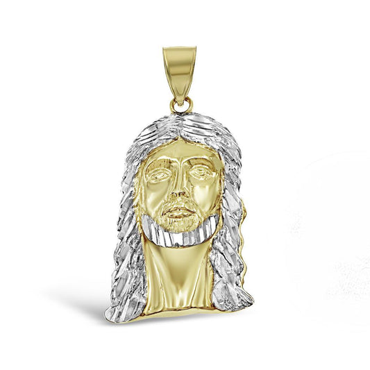 Jesus Head Pendant Mens Charm 10k Two tone Gold 1.6 inch