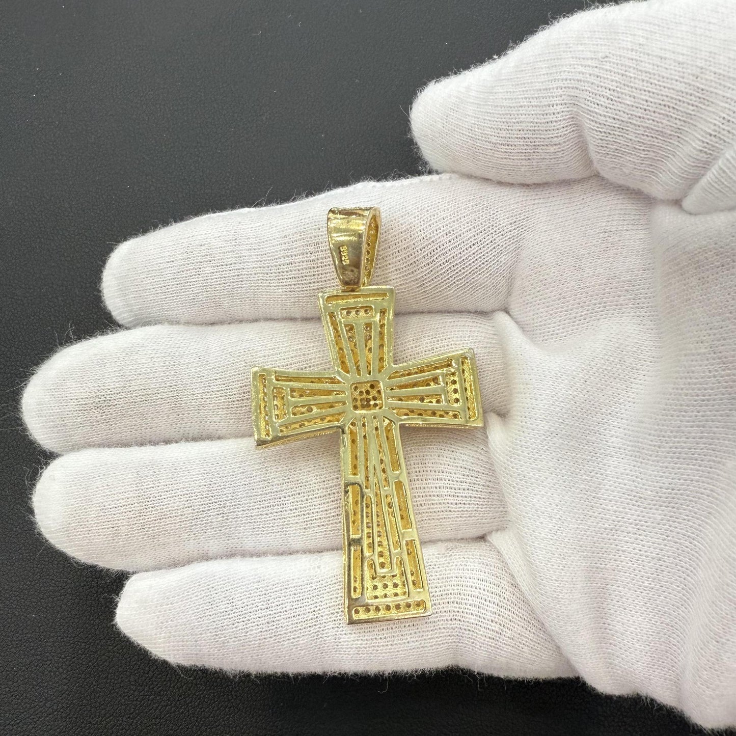 Cross Pendant Charm 925 Sterling Silver Gold Plated Iced Out