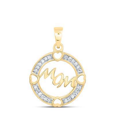 Diamond Round Mom Heart Pendant 10k Yellow Gold Charm