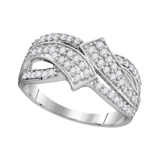 0.5cttw Round Diamond Bypass Crossover Band Womens Ring 10k White Gold