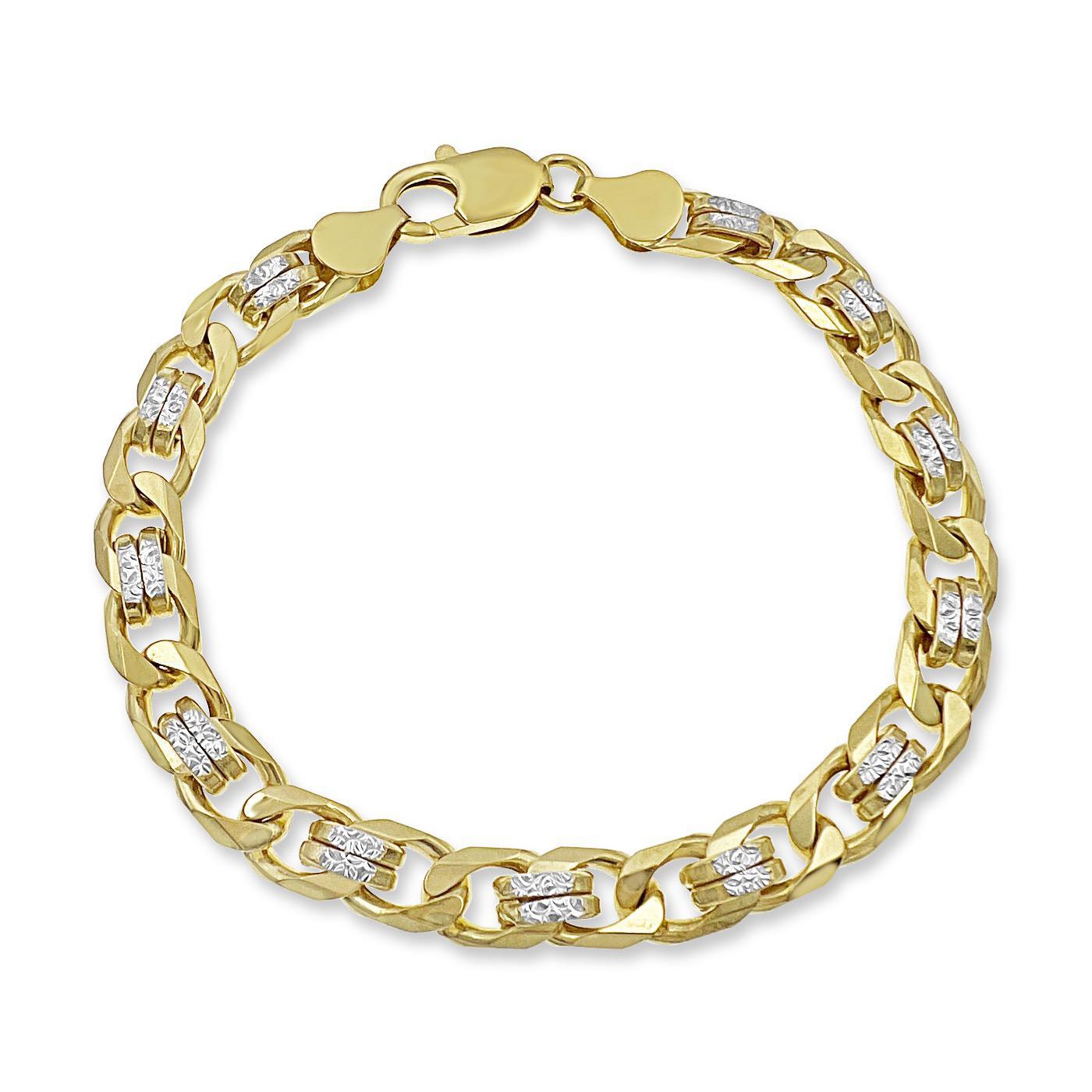 10k Gold Mens Curb Link Chain Bracelet Diamond Cut 8"