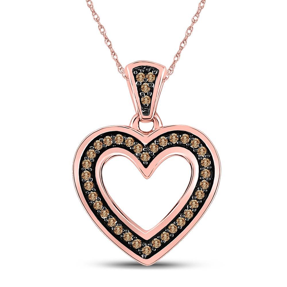 Brown Diamond Open Heart Pendant 10K Rose Gold