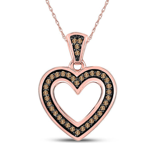 Brown Diamond Open Heart Pendant 10K Rose Gold