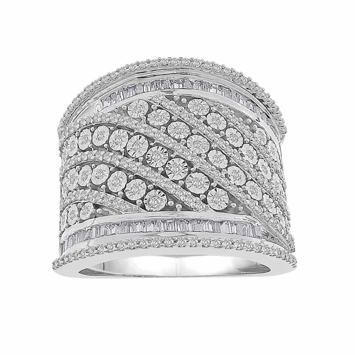 1ctw Diamond Wide Band Ring 925 Sterling Silver