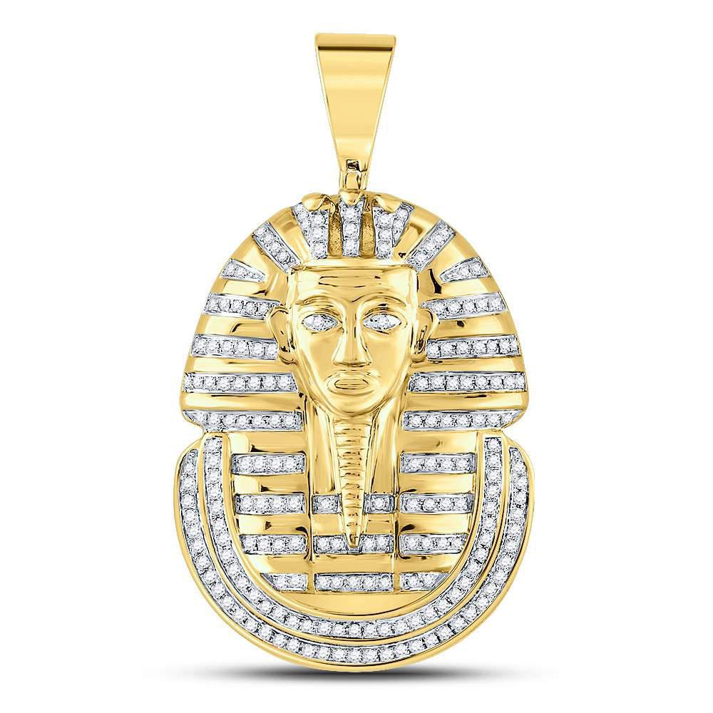 0.62ctw Diamond Egyptian Pharaoh Pendant Mens Charm 10k Yellow Gold