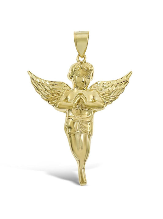 10k Gold Praying Angel Pendant 2.4"