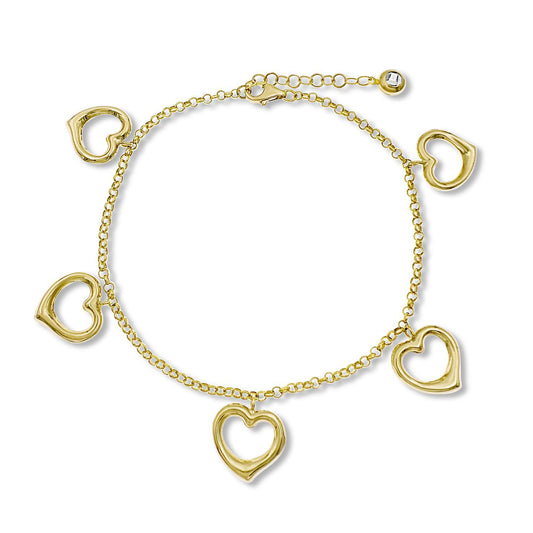 14k Gold Dangle Heart Chain Bracelet 7 inch