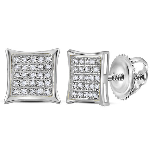 Diamond Square Cluster Stud Earrings 10k White Gold Screw back