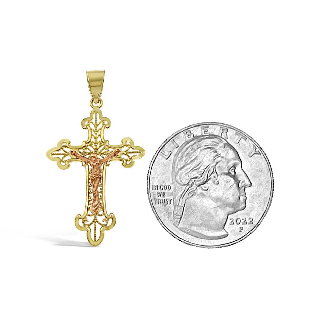 Jesus Crucifix Cross Pendant Charm 10k Yellow Rose Gold 1.3 inch