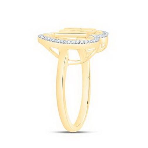 Diamond Initial M Heart Ring 10K Yellow Gold Womens