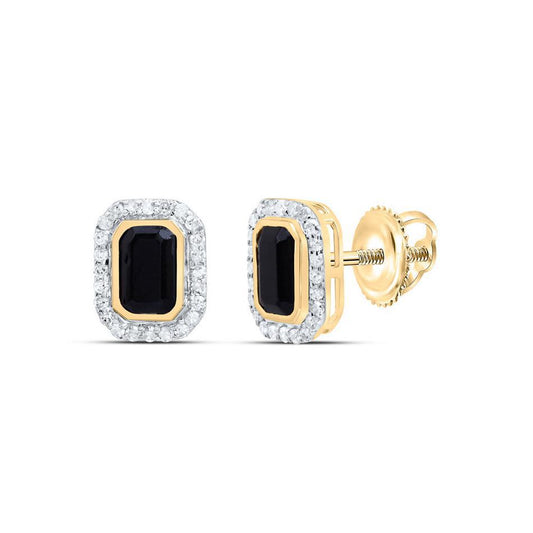 0.25ctw Diamond Black Onyx Emerald Cut Halo Stud Earrings 10K Yellow Gold Screw Back