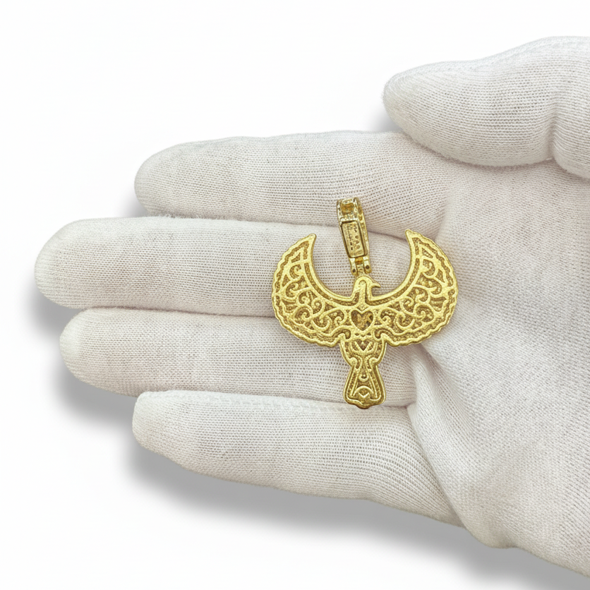 Egyptian Eagle Pendant 925 Sterling Silver Gold Plated