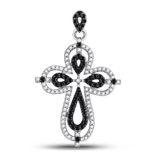 0.50cttw Black Diamond Cross Pendant Charm White Gold
