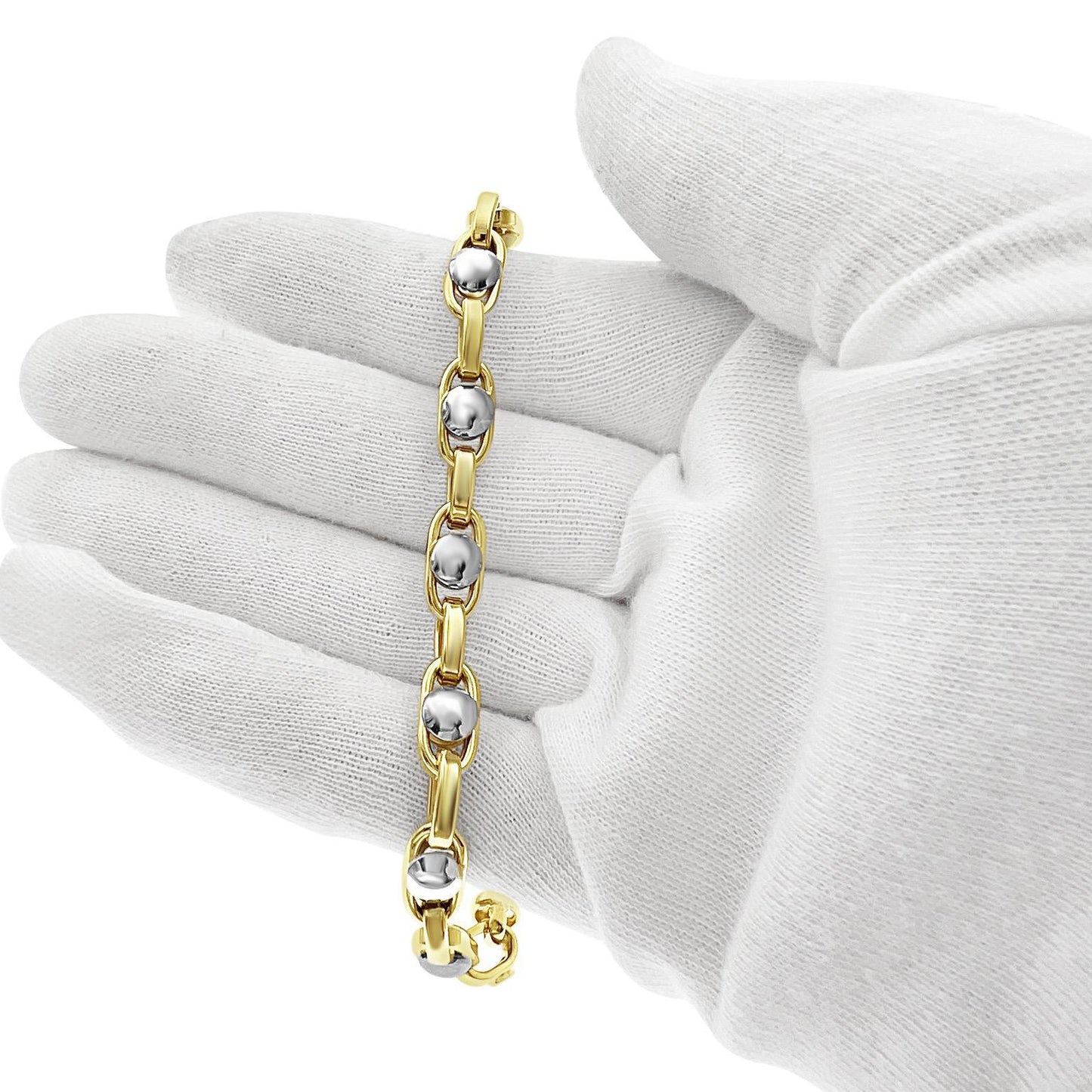 14k Two Tone Gold Link with Ball Chain Bracelet 6mm 9 inch