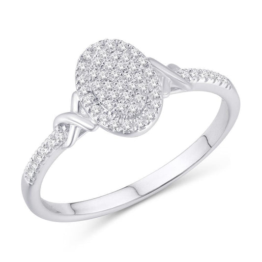 Diamond Oval Cluster Engagement Bridal Ring 10k White Gold Womens