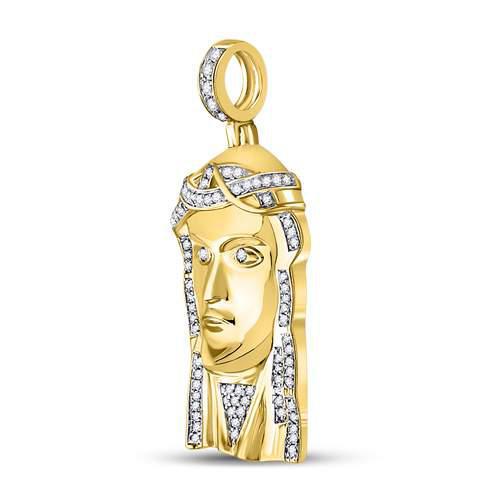 0.25 cttw Round Diamond Jesus Head Face Mens Charm Pendant 10k Yellow Gold