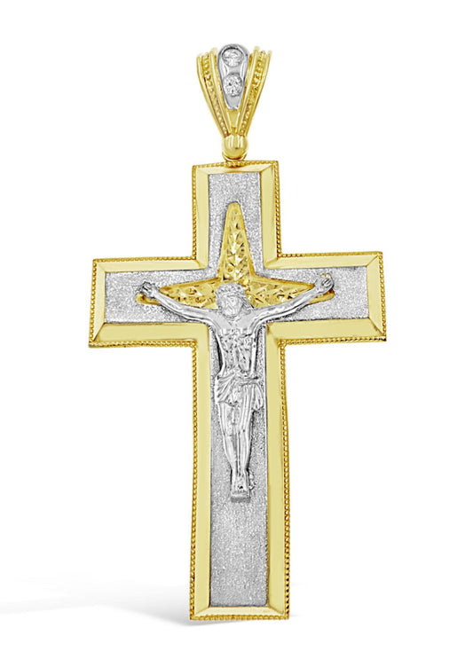 10k Two Tone Gold Large Cross Crucifix Mens Pendant