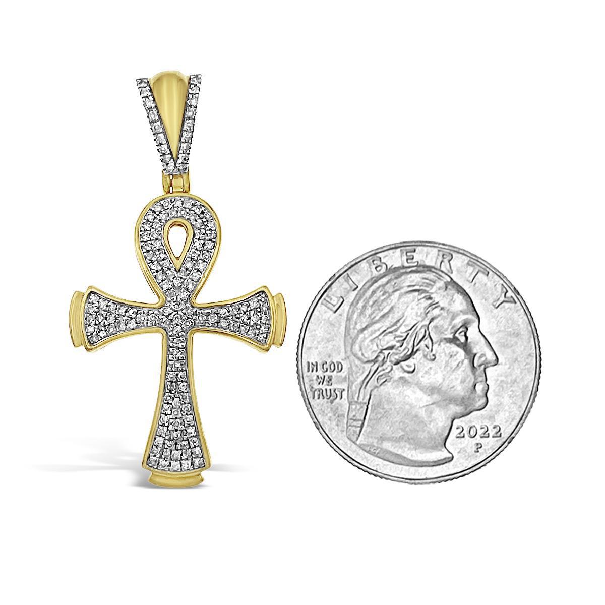 Diamond Egyptian Cross Ankh Pendant 10k Yellow Gold Mens Charm 1/3cttw