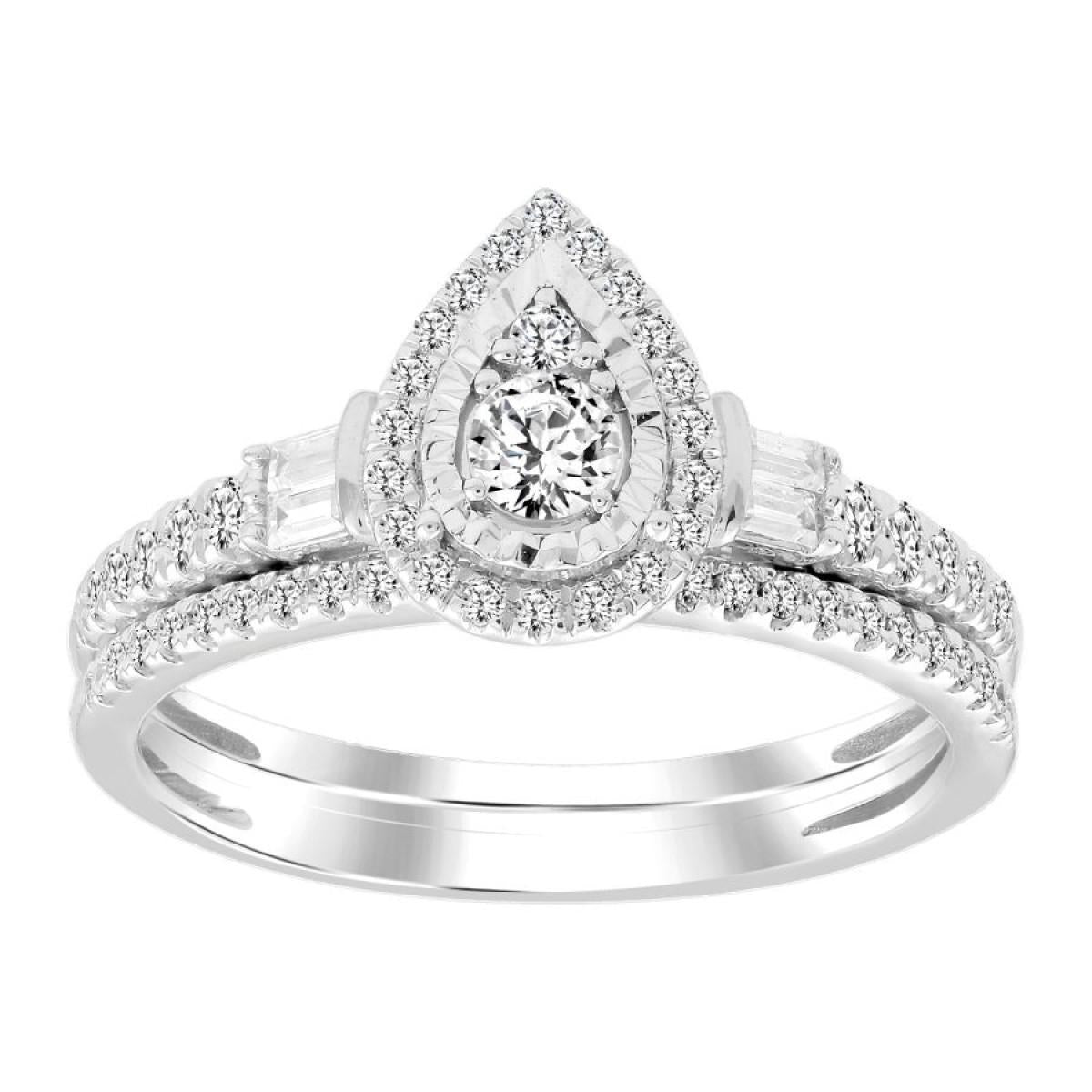 0.50cttw Diamond Round Baguette Wedding Bridal Set Ring 10k White Gold Size 7