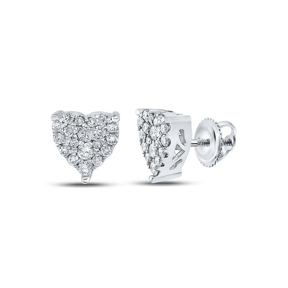 0.25cttw Natural Diamond Heart Stud Earrings 10k White Gold Screw Back