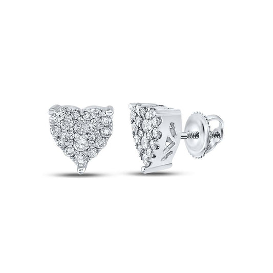 0.25cttw Natural Diamond Heart Stud Earrings 10k White Gold Screw Back