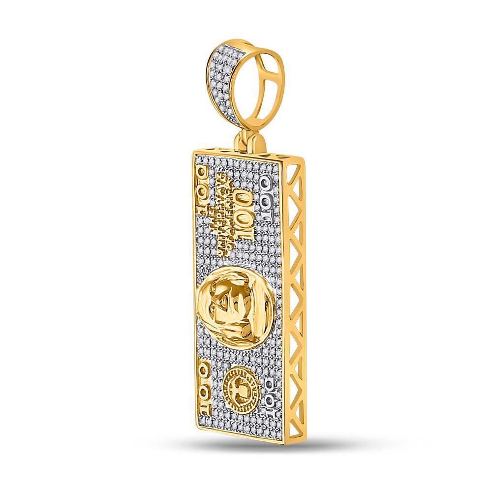 Diamond Hundred Bill Money Charm Pendant 10kt Yellow Gold Mens 5/8 Cttw