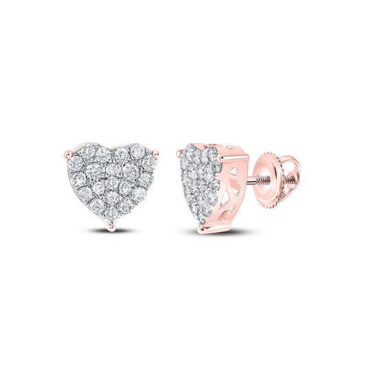 1 cttw Diamond Heart Womens Stud Earrings 10k Rose Gold Screw Backs