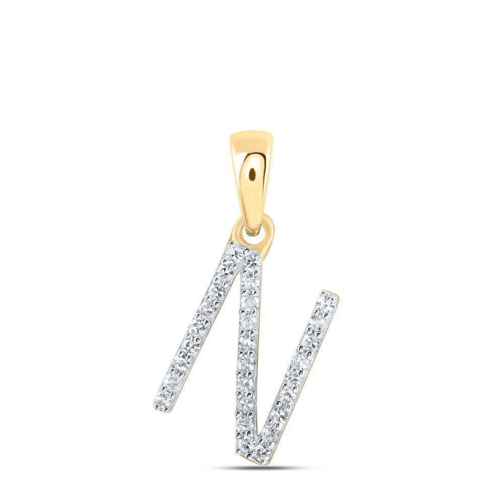 Diamond Letter Initial N Pendant Charm 10k Yellow Gold