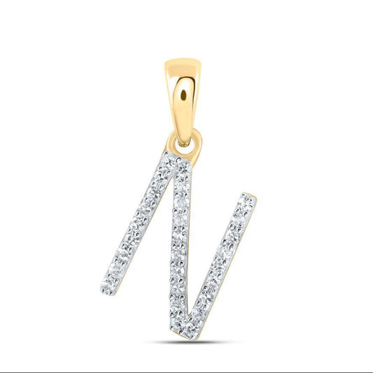 Diamond Letter Initial N Pendant 10k Yellow Gold