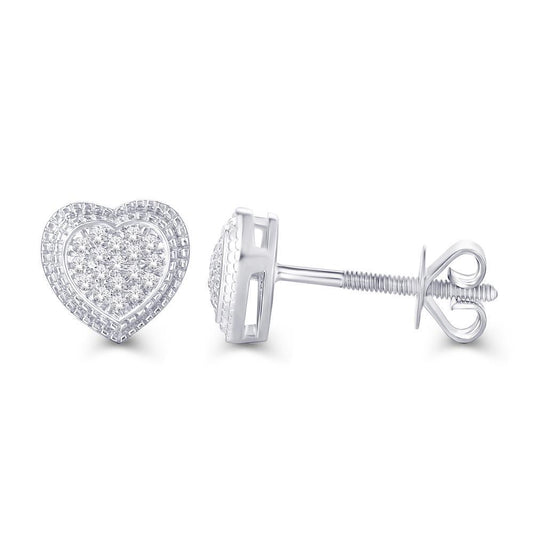 Diamond Heart Stud Earrings 10k White Gold Screw Back