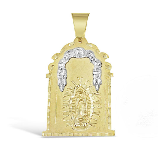 Virgin Mary Pendant Charm Solid 14k Yellow Gold 2.1 inch