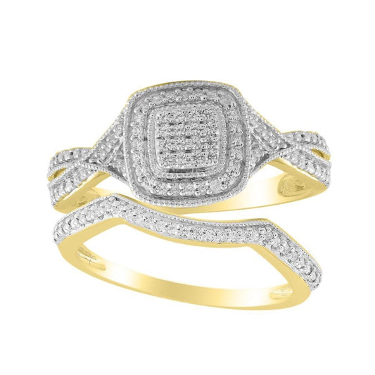 0.25cttw Round Diamond Cushion Bridal Wedding Ring Set 10k Yellow Gold