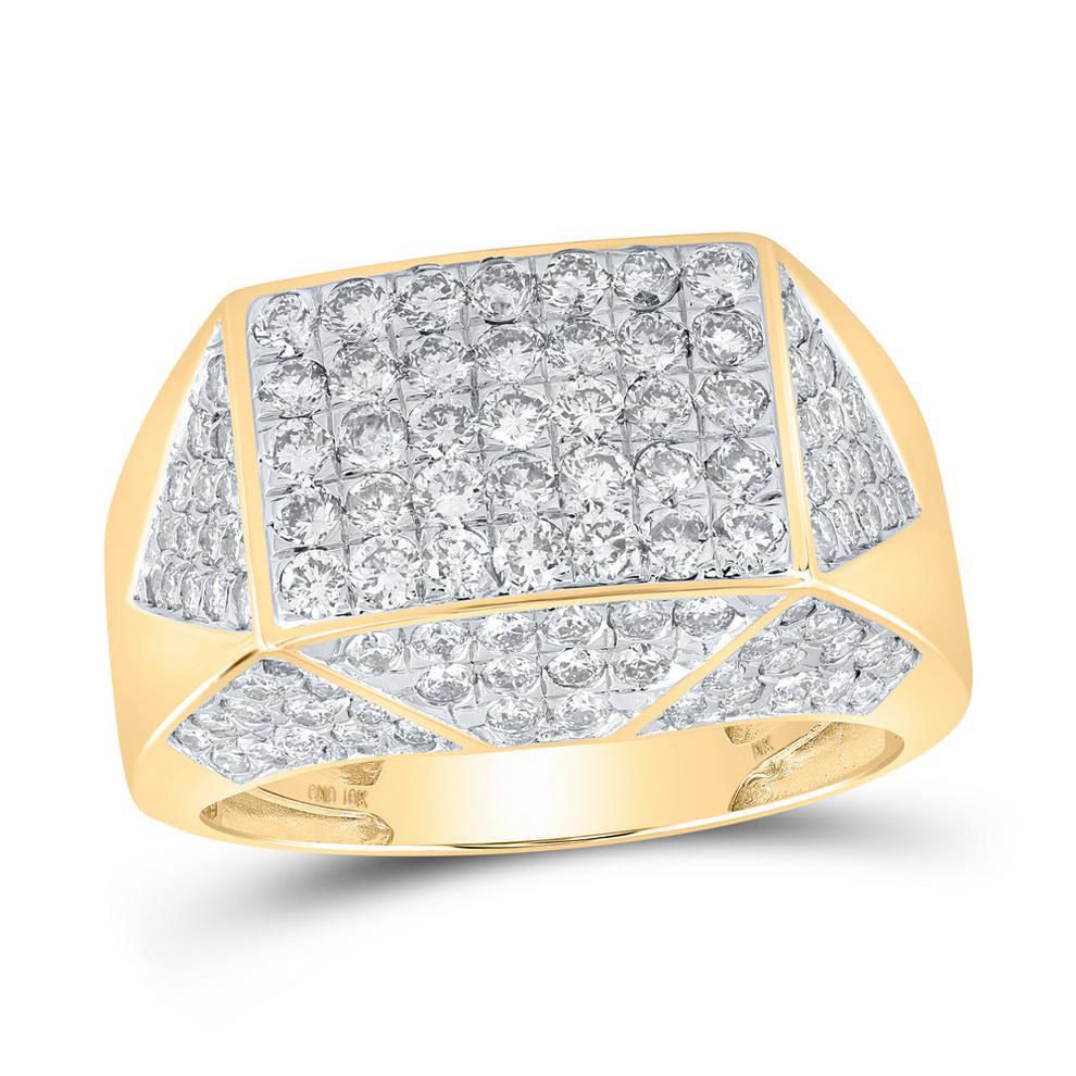 2.69ctw Diamond Faceted Rectangle Signet Mens Band Ring 10k Yellow Gold