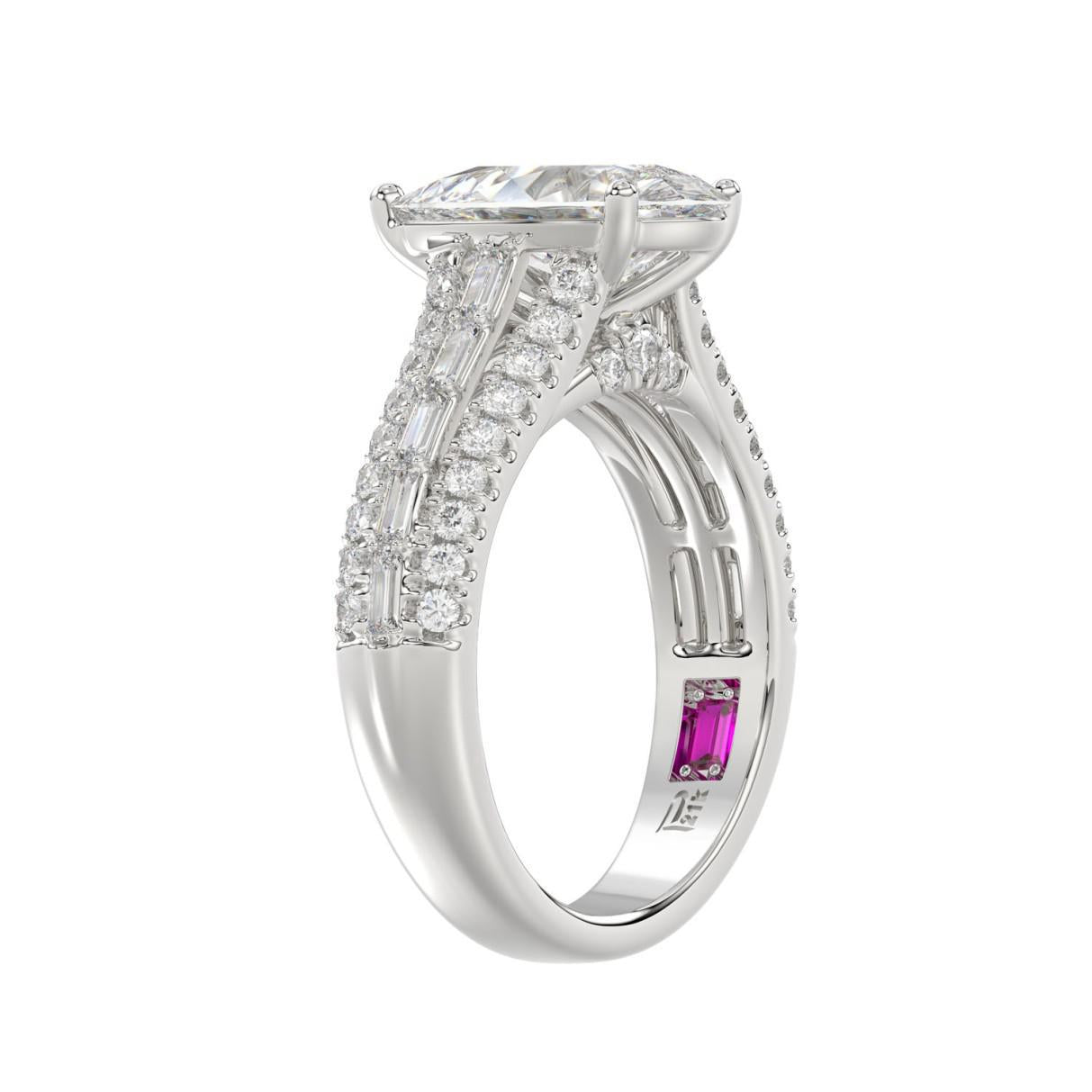 2.75 cttw Lab Grown Pear Baguette Diamond IGI Engagement Ring 950 White Platinum