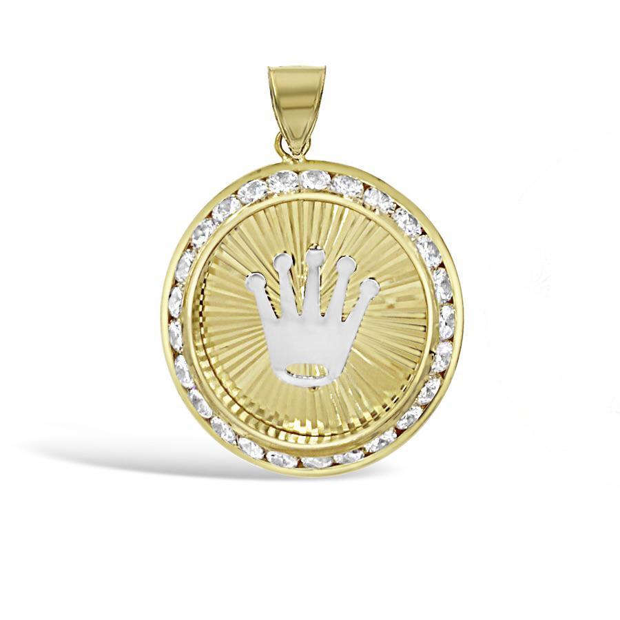 14k Yellow Gold Crown Pendant Charm Medallion