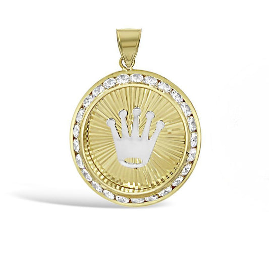 14k Yellow Gold Crown Pendant Charm Medallion