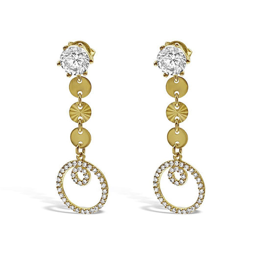 Round Drop Dangle Earrings Real 14k Yellow Gold Stud CZ