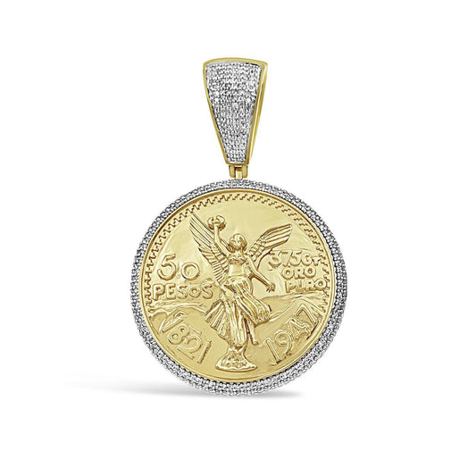 10k Gold Diamond 50 Pesos Coin Centenario Mexican Pendant 1.00 Cttw