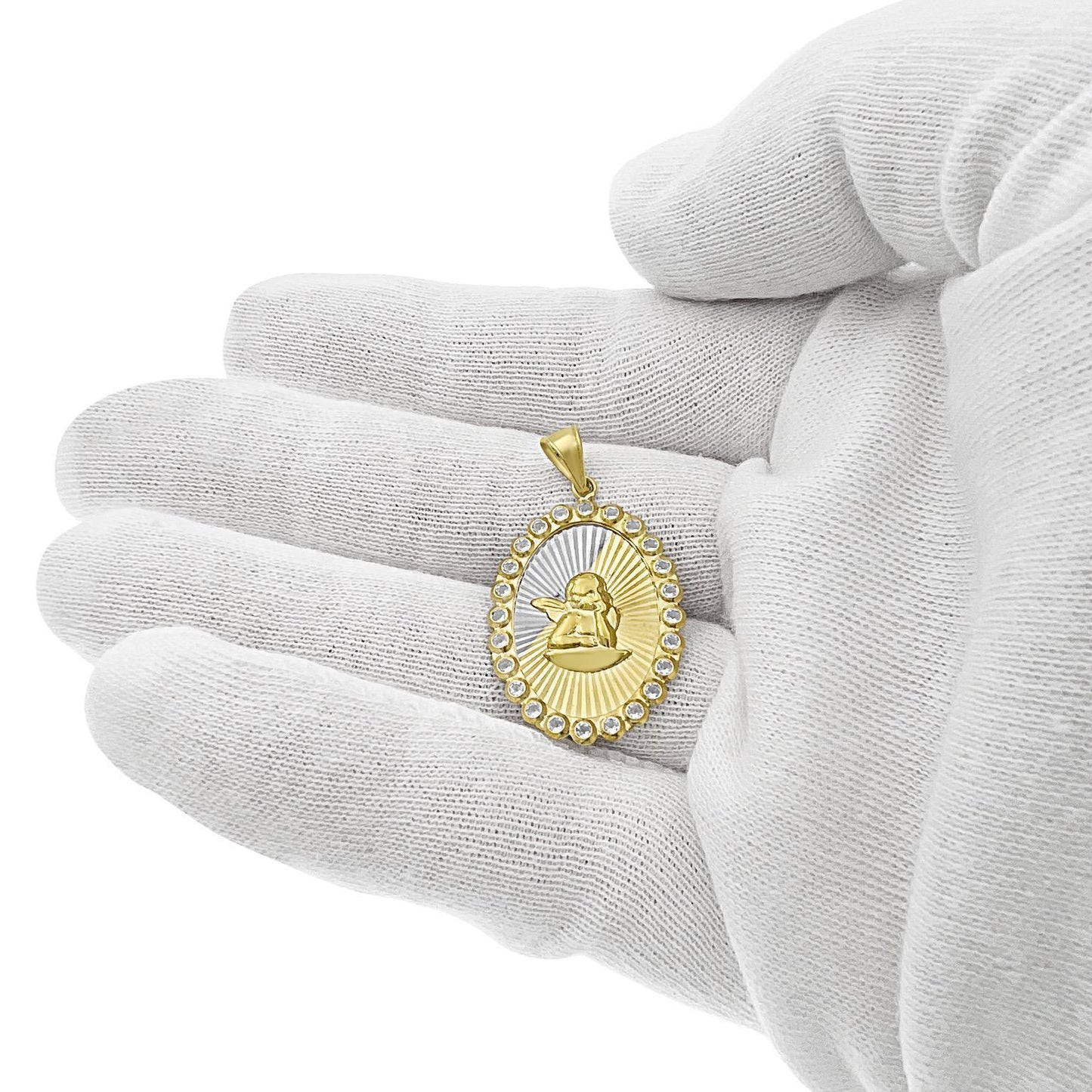 14k Gold Baby Angel Pendant Oval Charm 1.3"