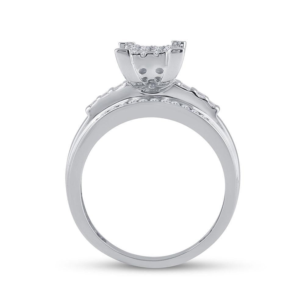 0.50Cttw Baguette Round Diamond Square Cluster Engagement Ring 10k White Gold