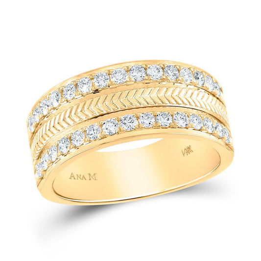 1 cttw Round Diamond Mens Band Ring Two Row Wedding 14k Yellow Gold